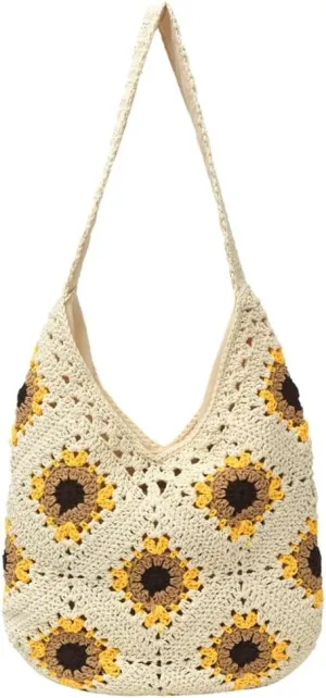 Mesh Beach Tote Bag, Woven Summer Vacation Aesthetic Boho Tote Bag for Women Shoulder Shopping Handbag Stylish crossbody