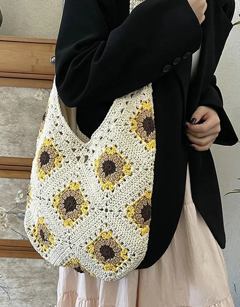 Mesh Beach Tote Bag, Woven Summer Vacation Aesthetic Boho Tote Bag for Women Shoulder Shopping Handbag Stylish crossbody