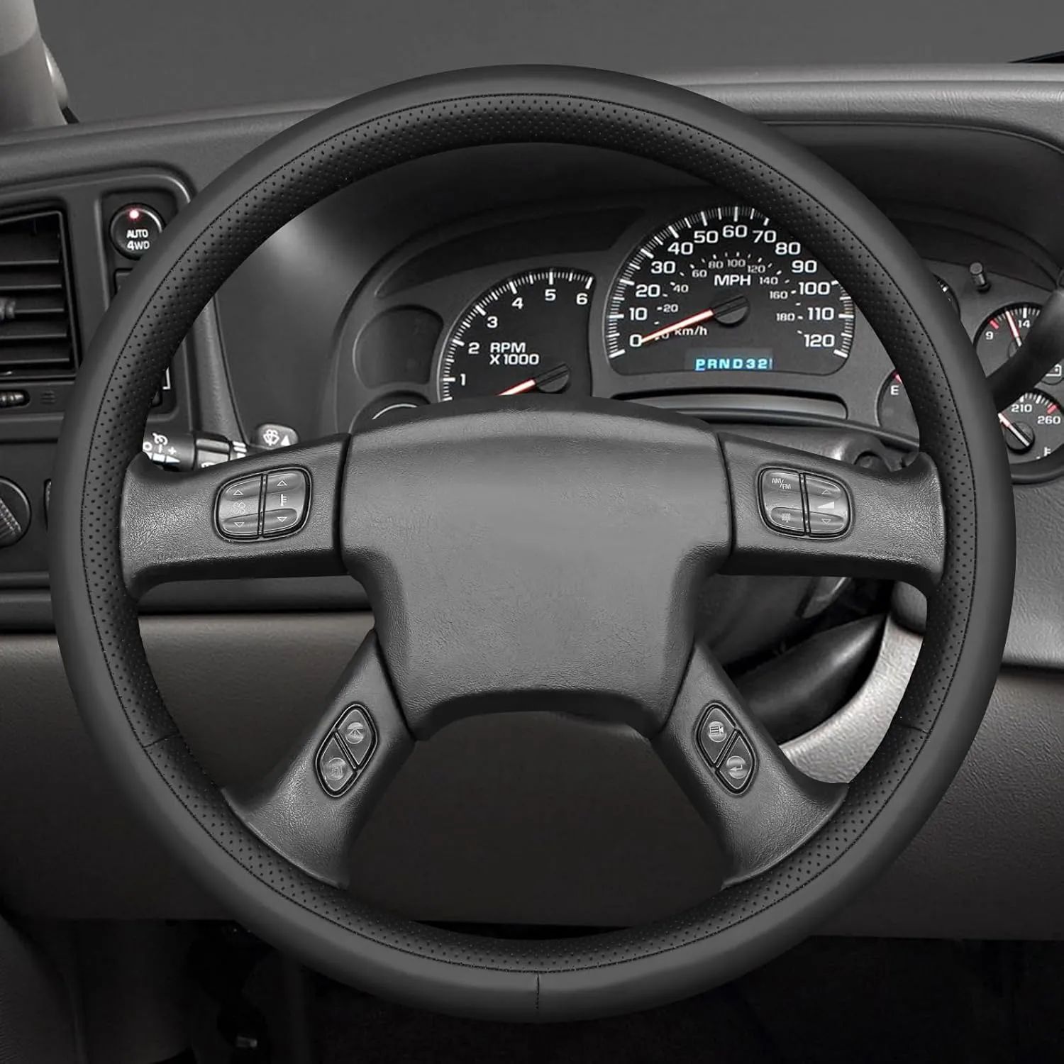 MEWANT Hand Stitch Car Steering Wheel Wrap Cover for Chevrolet Silverado 2003-2007 Steering Wheel Protector Steering Wheel Accessories(3D Style)