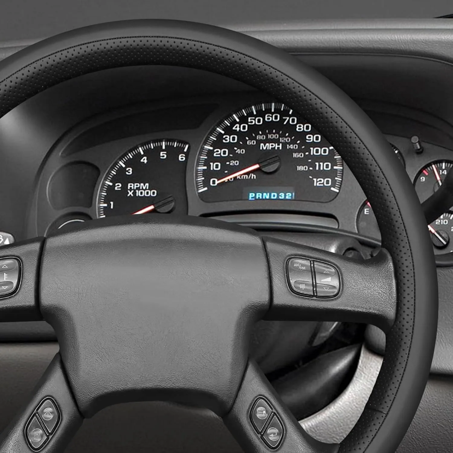 MEWANT Hand Stitch Car Steering Wheel Wrap Cover for Chevrolet Silverado 2003-2007 Steering Wheel Protector Steering Wheel Accessories(3D Style)