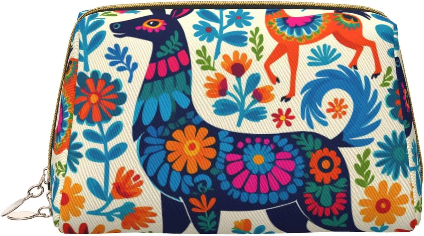 Mexican Otomi Animals Printed Small Makeup Bag,Travel Cosmetic Bag Purse with Zipper,Water-resistant Makeup Organizer Bag for Women