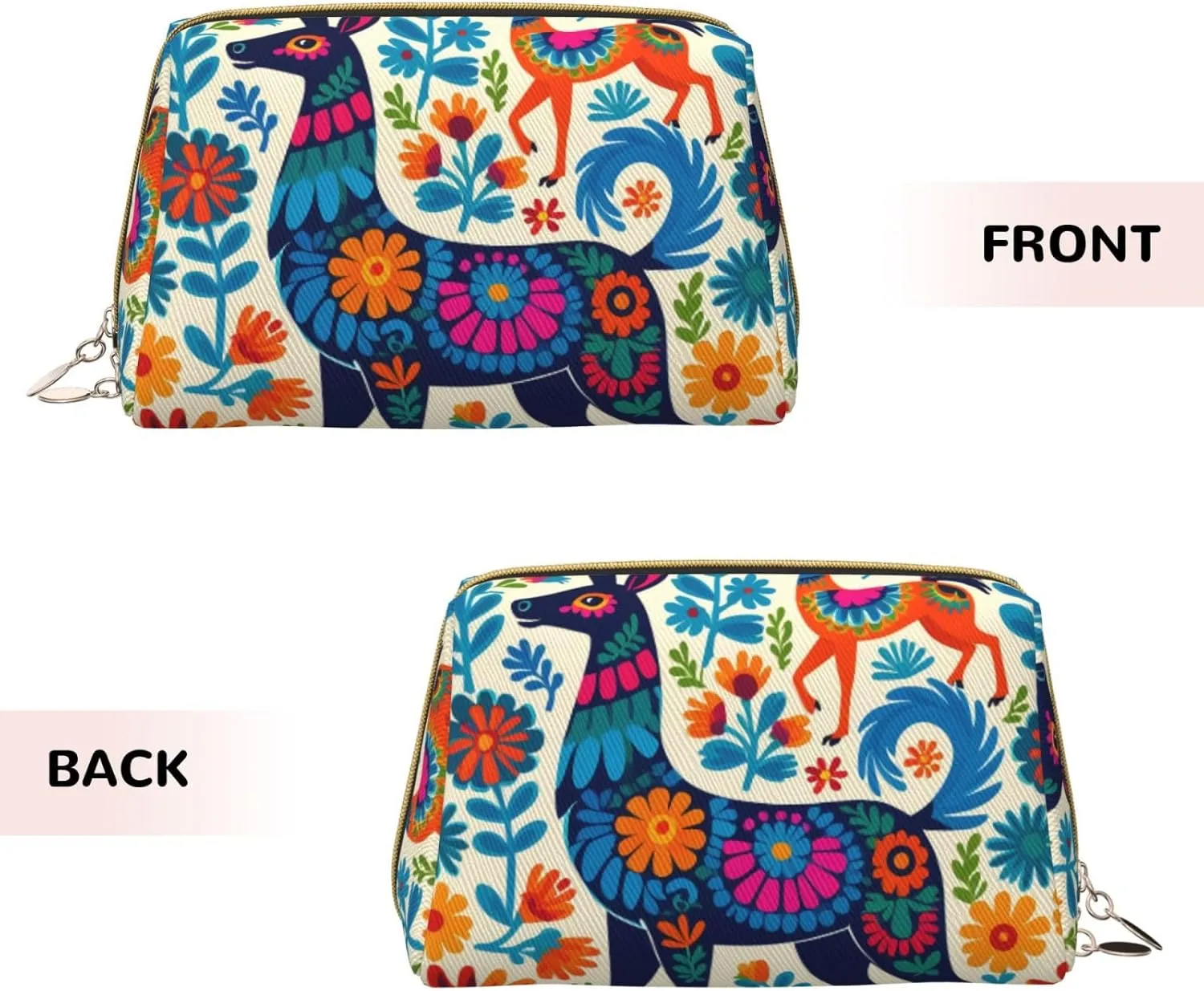 Mexican Otomi Animals Printed Small Makeup Bag,Travel Cosmetic Bag Purse with Zipper,Water-resistant Makeup Organizer Bag for Women