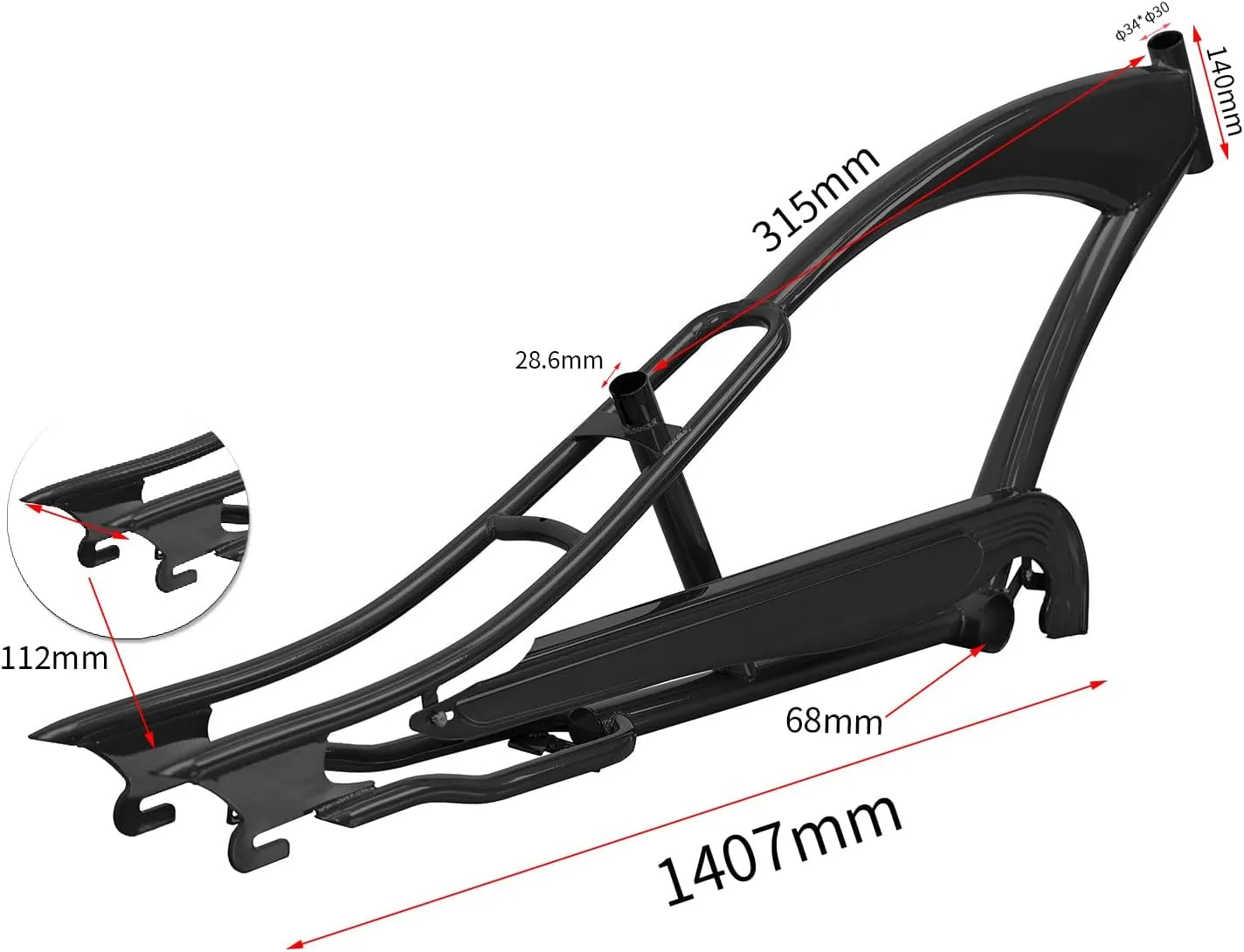 MICARGI 26-inch Stretch Cruiser Steel Frame and Chain Guard for 1/3/7-Speed Coaster/Disc Brake Multi-Color