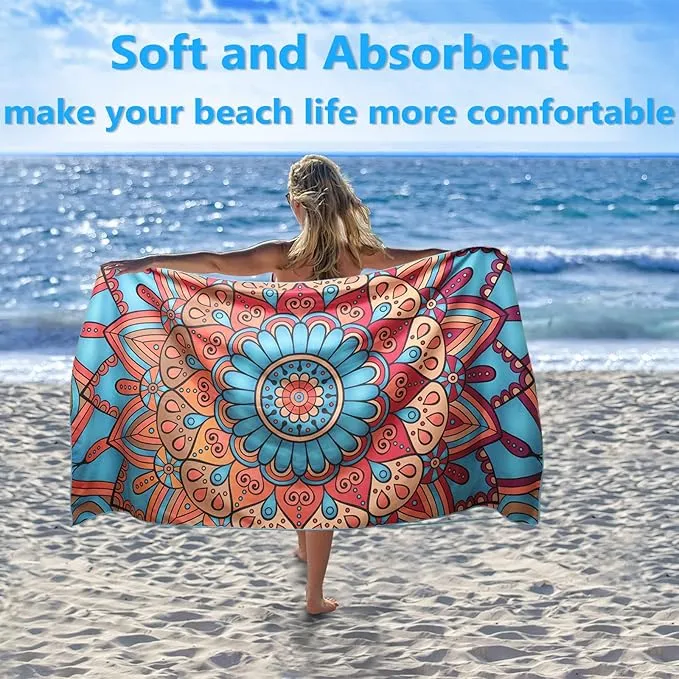 Microfiber Beach Towels 2 Packs, Oversized Quick-Dry Towels for Adults, Lightweight Thin Towels (72" x 36") for Swimming, Beach, Camping