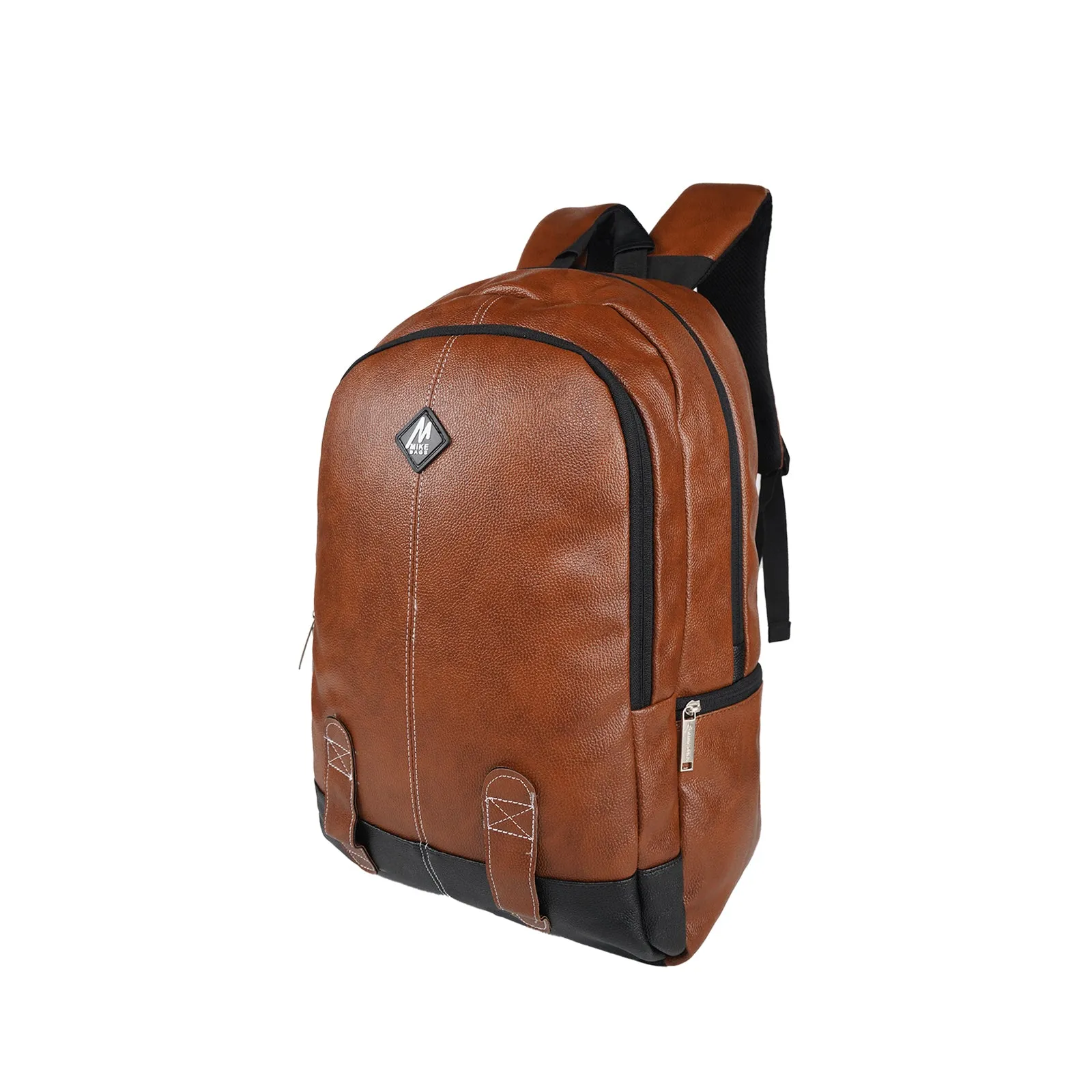 Mike Octane 21L Faux Leather Laptop Backpack -  Tan