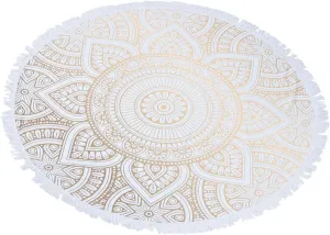 Milisten 1PC Oversized Round Beach Towel Large Plush Beach Towel Round Tapestry Microfiber Mandala Beach Towel Circle Blanket Yoga Table Cover Picnic Swimming (White)