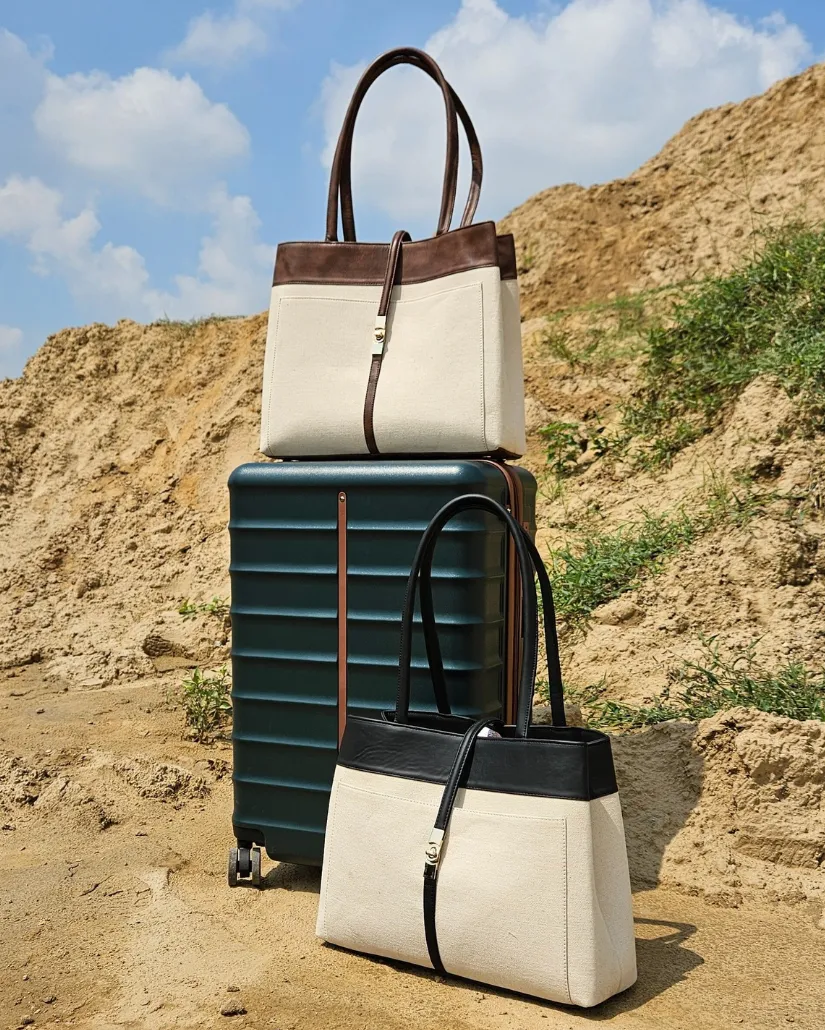 MINDY TOTE BAG | BEIGE & BLACK | MEDIUM