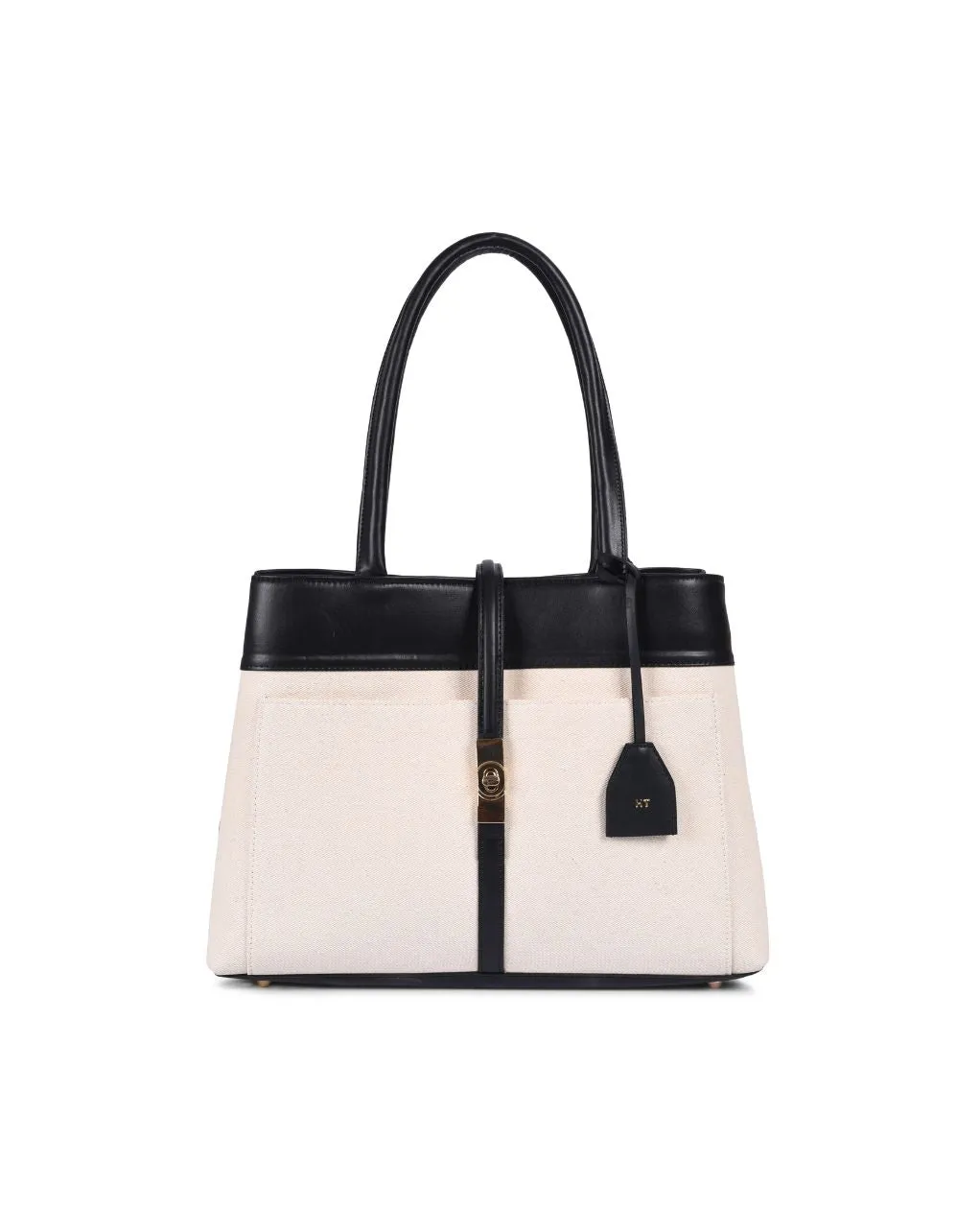 MINDY TOTE BAG | BEIGE & BLACK | MEDIUM
