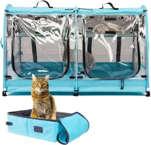 Mispace Portable 2 Pet Carriers for Cats Collapsible Cat Condo for Car Travel Pet Kennel Show Cages with Portable Carry Bag Hammocks Mats and Litter Box