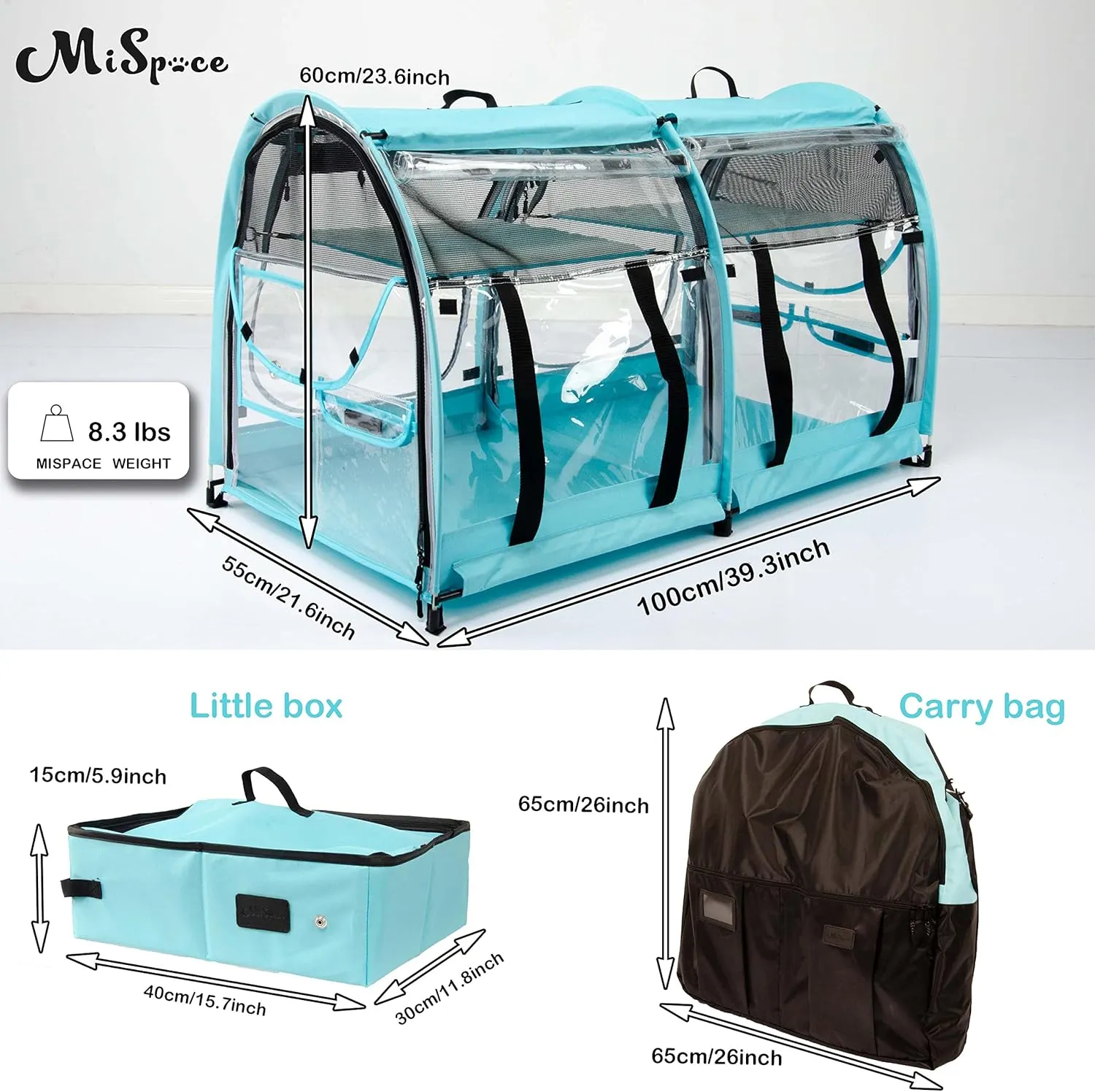 Mispace Portable 2 Pet Carriers for Cats Collapsible Cat Condo for Car Travel Pet Kennel Show Cages with Portable Carry Bag Hammocks Mats and Litter Box