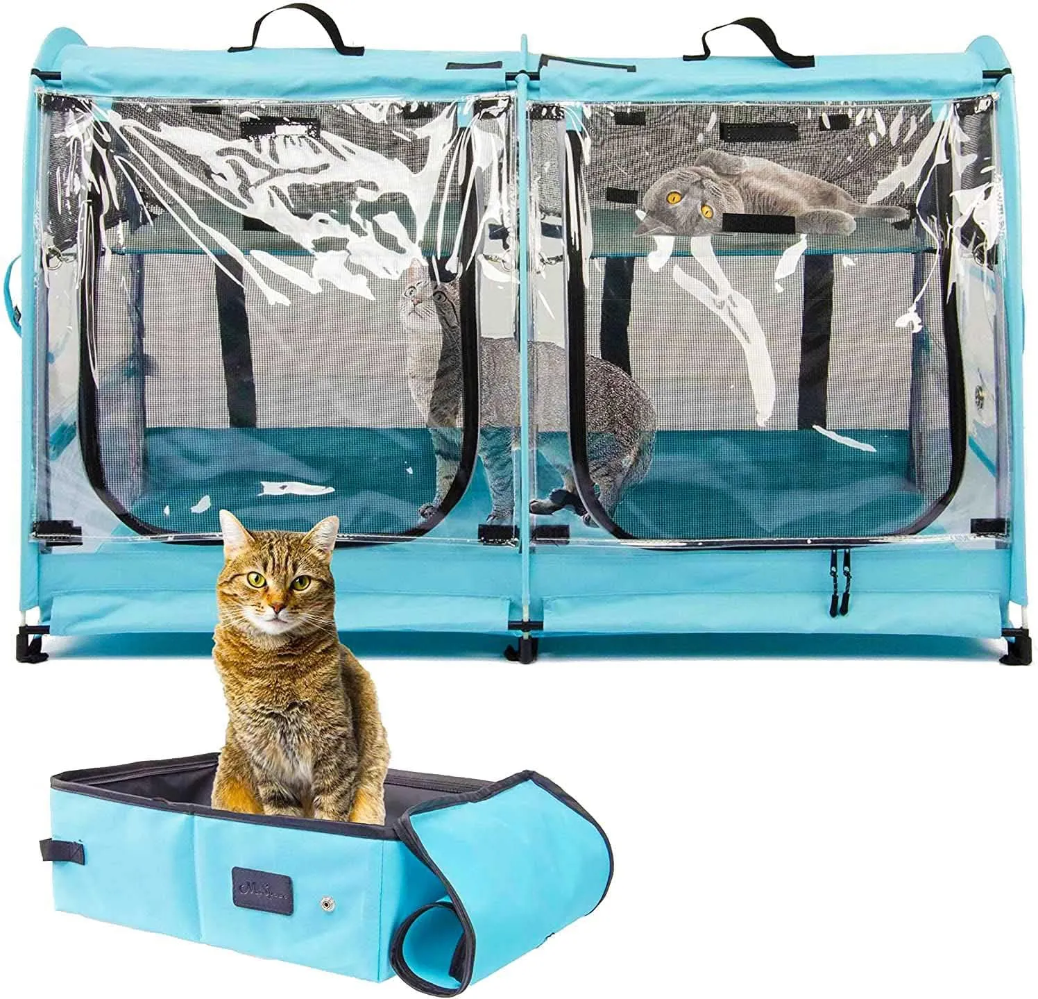 Mispace Portable 2 Pet Carriers for Cats Collapsible Cat Condo for Car Travel Pet Kennel Show Cages with Portable Carry Bag Hammocks Mats and Litter Box