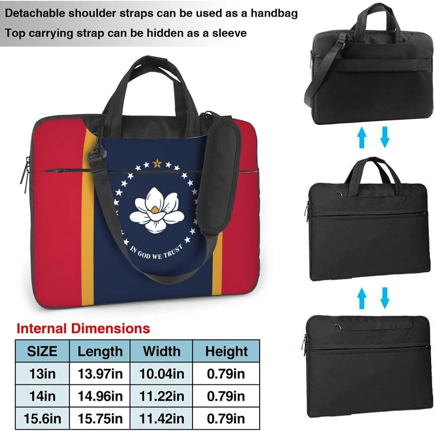 Mississippi State Flag Print Work Laptop Bag Stylish and Protective Laptop Case Briefcase for Men Women Office