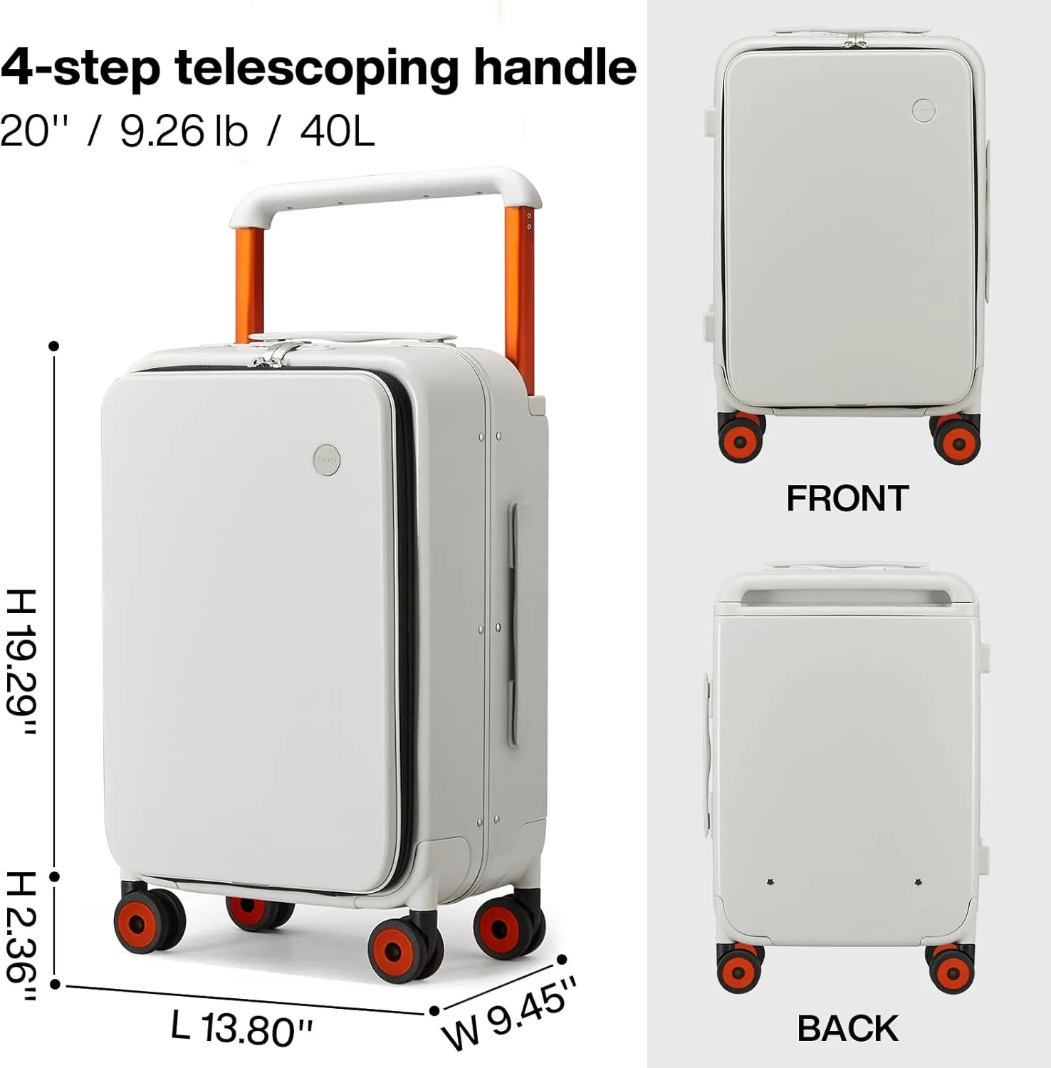 mixi Carry On Luggage Wide Handle Luxury Design Rolling Travel Suitcase PC Hardside with Aluminum Frame Hollow Spinner Wheels, with Cover, 20 inch, Smoke White