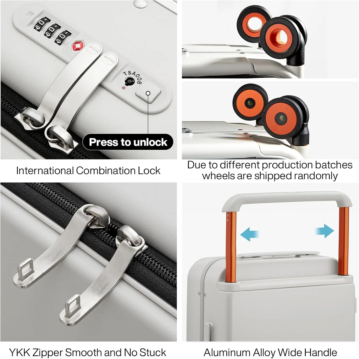 mixi Carry On Luggage Wide Handle Luxury Design Rolling Travel Suitcase PC Hardside with Aluminum Frame Hollow Spinner Wheels, with Cover, 20 inch, Smoke White