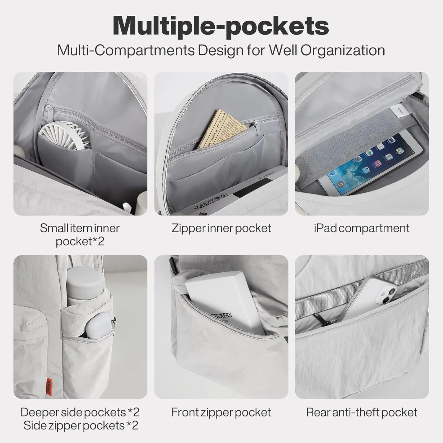 mixi Outdoor Lightweight Backpack Casual Carry On Laptop Backpack Travel Bookbag for Women Men, Water Resistant Durable Small Hiking Bag for Camping Weekender Sports College Work, 15 Inch, Light Gray