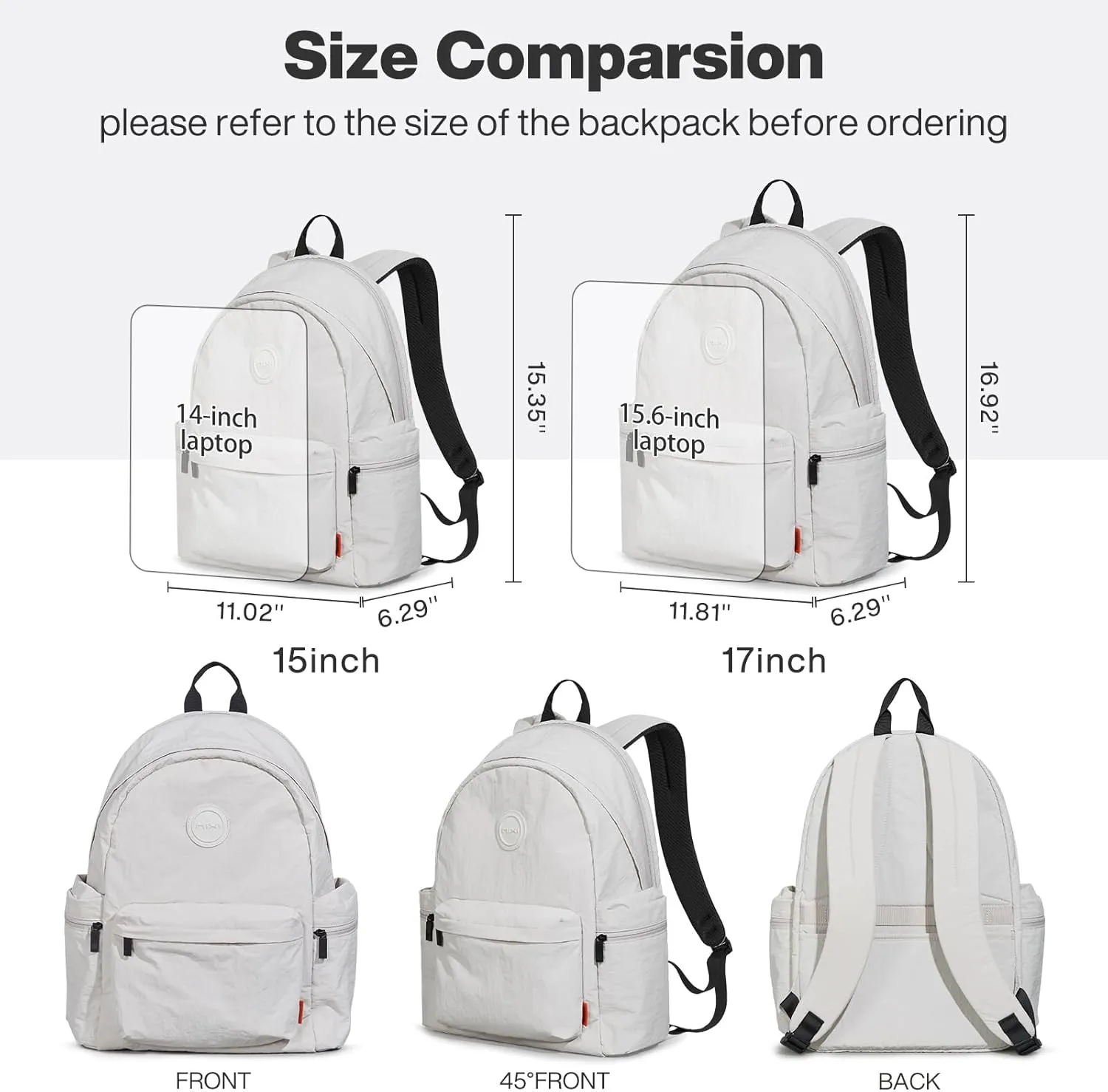 mixi Outdoor Lightweight Backpack Casual Carry On Laptop Backpack Travel Bookbag for Women Men, Water Resistant Durable Small Hiking Bag for Camping Weekender Sports College Work, 15 Inch, Light Gray