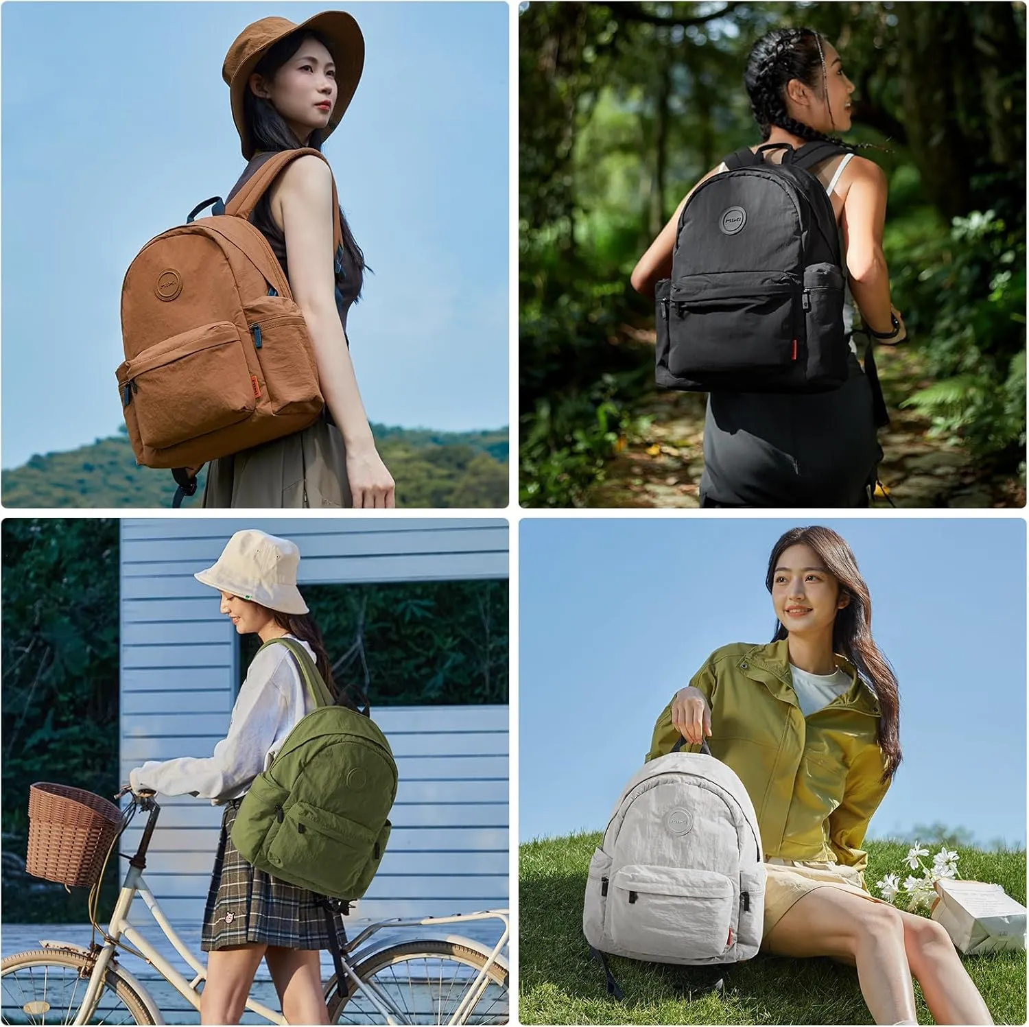 mixi Outdoor Lightweight Backpack Casual Carry On Laptop Backpack Travel Bookbag for Women Men, Water Resistant Durable Small Hiking Bag for Camping Weekender Sports College Work, 15 Inch, Light Gray