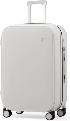 mixi Suitcase Spinner Wheels Checked Luggage Hardshell Lightweight Rolling Suitcases PC with Cover & TSA Lock for Business Travel, 24inch, Smoke White