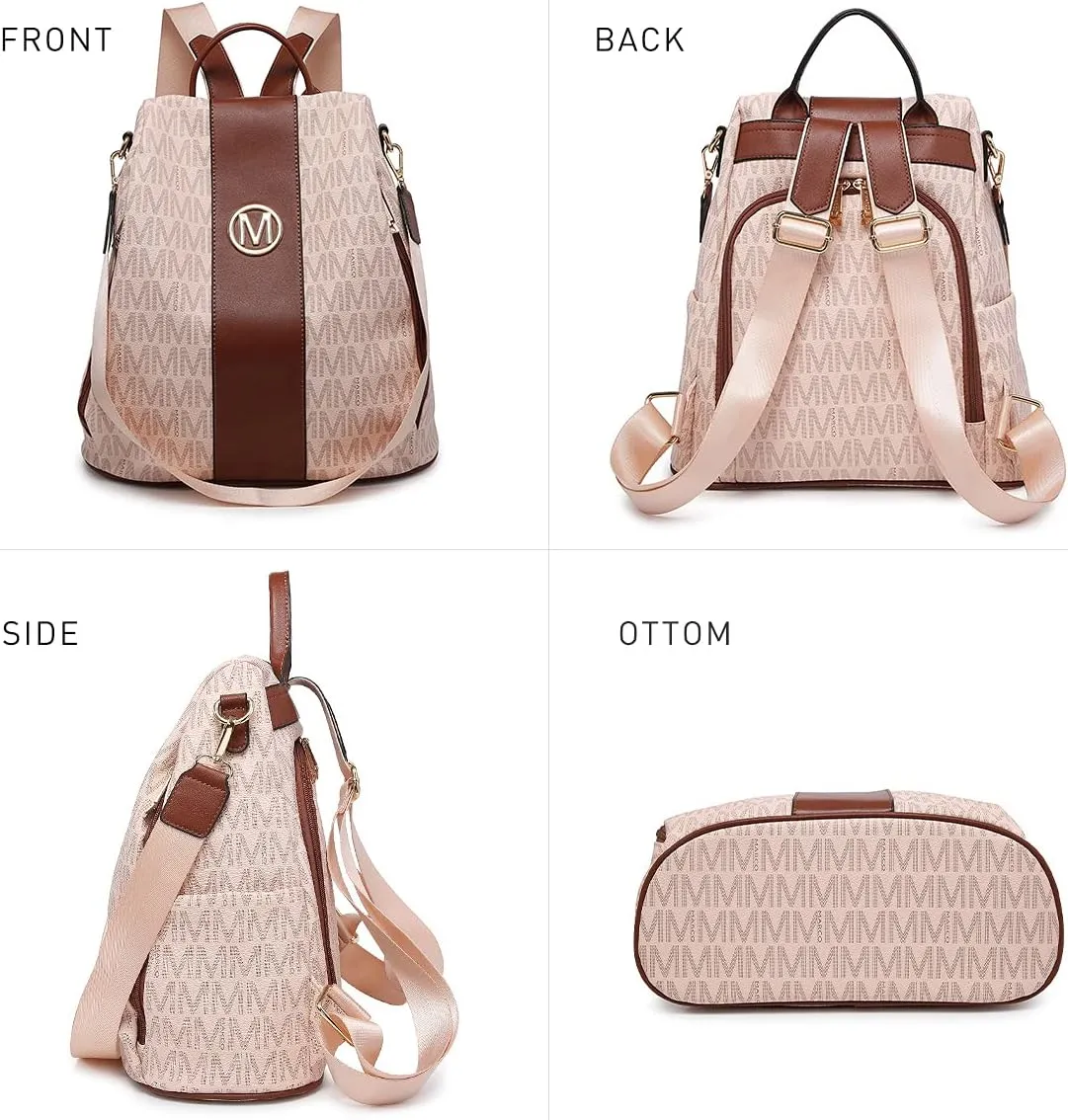MKP COLLECTION Women Fashion Backpack Purse Multi Pockets Anti-Theft Rucksack Travel Shoulder Bag Handbag Set 2pcs