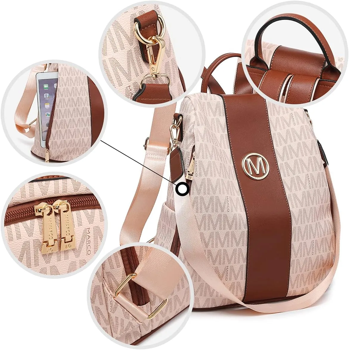 MKP COLLECTION Women Fashion Backpack Purse Multi Pockets Anti-Theft Rucksack Travel Shoulder Bag Handbag Set 2pcs