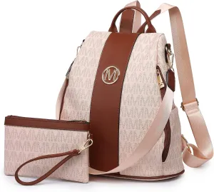 MKP COLLECTION Women Fashion Backpack Purse Multi Pockets Anti-Theft Rucksack Travel Shoulder Bag Handbag Set 2pcs