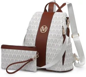 MKP COLLECTION Women Fashion Backpack Purse Multi Pockets Anti-Theft Rucksack Travel Shoulder Bag Handbag Set 2pcs