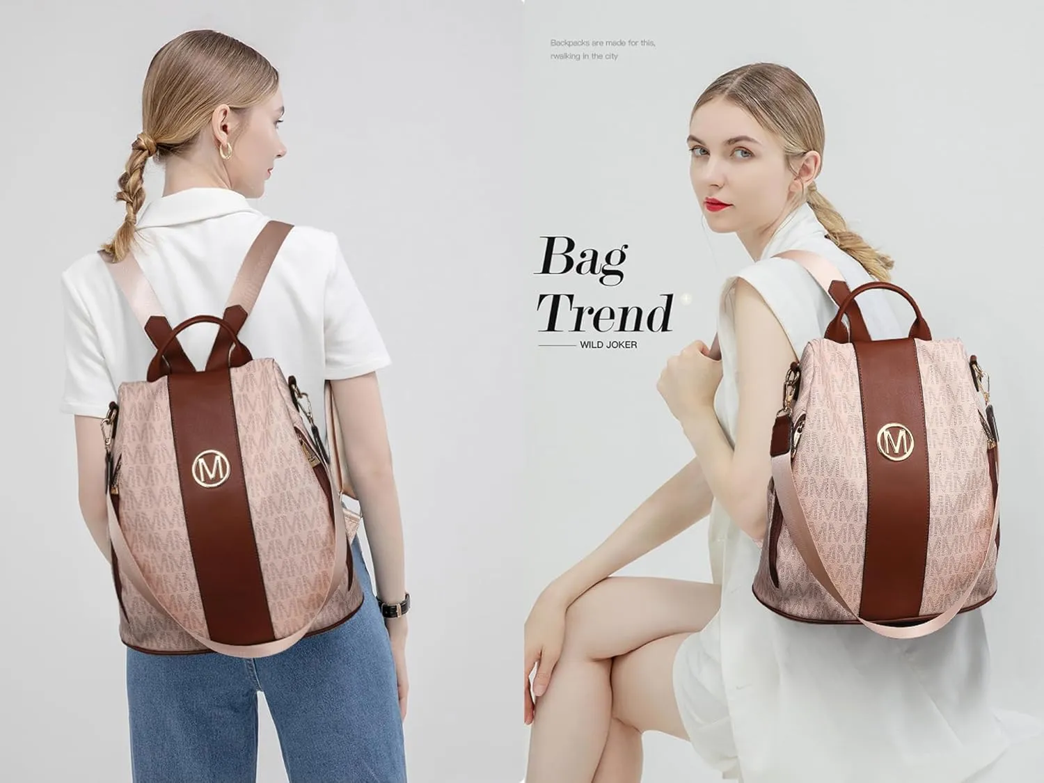 MKP COLLECTION Women Fashion Backpack Purse Multi Pockets Anti-Theft Rucksack Travel Shoulder Bag Handbag Set 2pcs