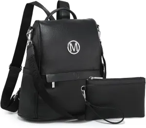 MKP Women Fashion Backpack Purse Multi Pockets Signature Anti-Theft Rucksack Travel Ladies Shoulder Bag Handbag 2Pcs