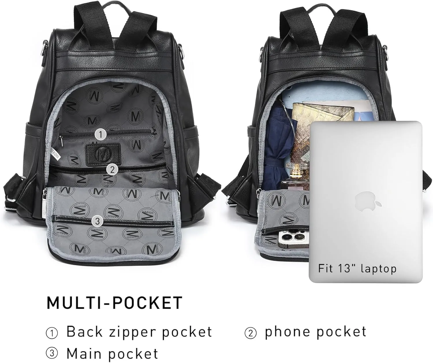 MKP Women Fashion Backpack Purse Multi Pockets Signature Anti-Theft Rucksack Travel Ladies Shoulder Bag Handbag 2Pcs