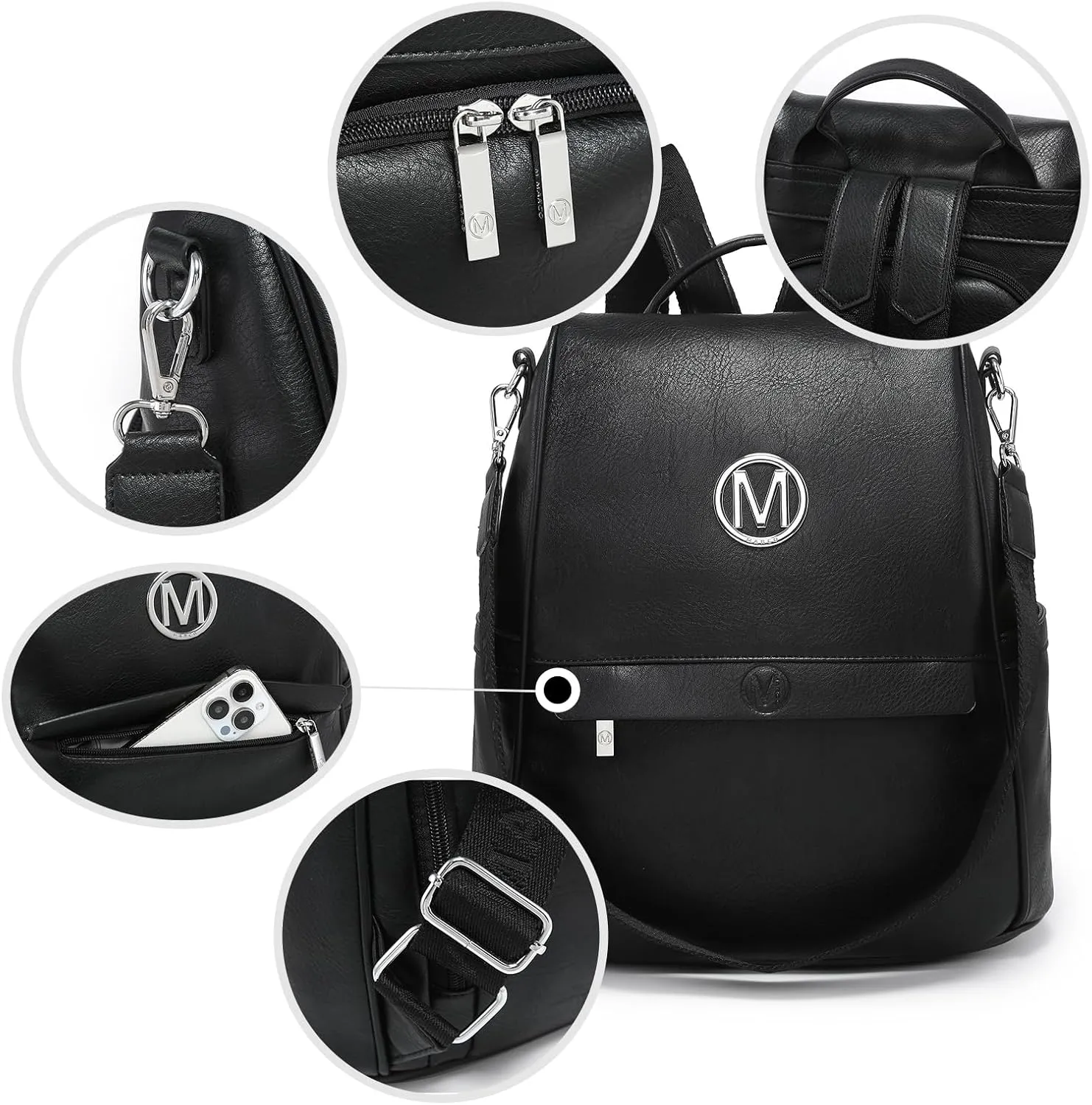 MKP Women Fashion Backpack Purse Multi Pockets Signature Anti-Theft Rucksack Travel Ladies Shoulder Bag Handbag 2Pcs