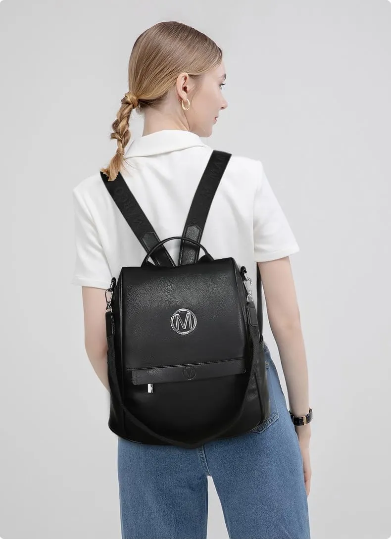 MKP Women Fashion Backpack Purse Multi Pockets Signature Anti-Theft Rucksack Travel Ladies Shoulder Bag Handbag 2Pcs