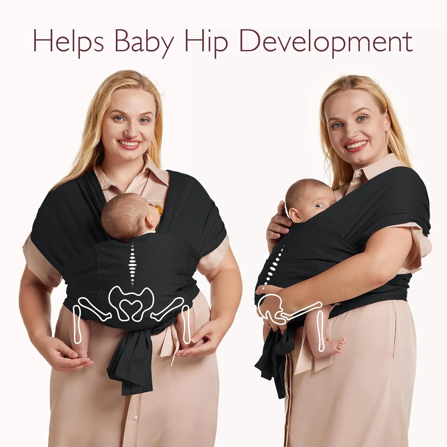 Momcozy Adjustable Buckle Baby Wrap Carrier Cooling Air-Mesh, Easy to Wear Baby Carrier Sling, Baby Carriers Newborn to Toddler 8-35lbs, Suit for Waist 27-47inch, Regular Black