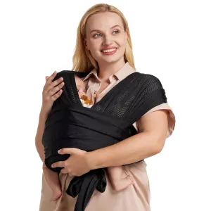 Momcozy Adjustable Buckle Baby Wrap Carrier Cooling Air-Mesh, Easy to Wear Baby Carrier Sling, Baby Carriers Newborn to Toddler 8-35lbs, Suit for Waist 27-47inch, Regular Black