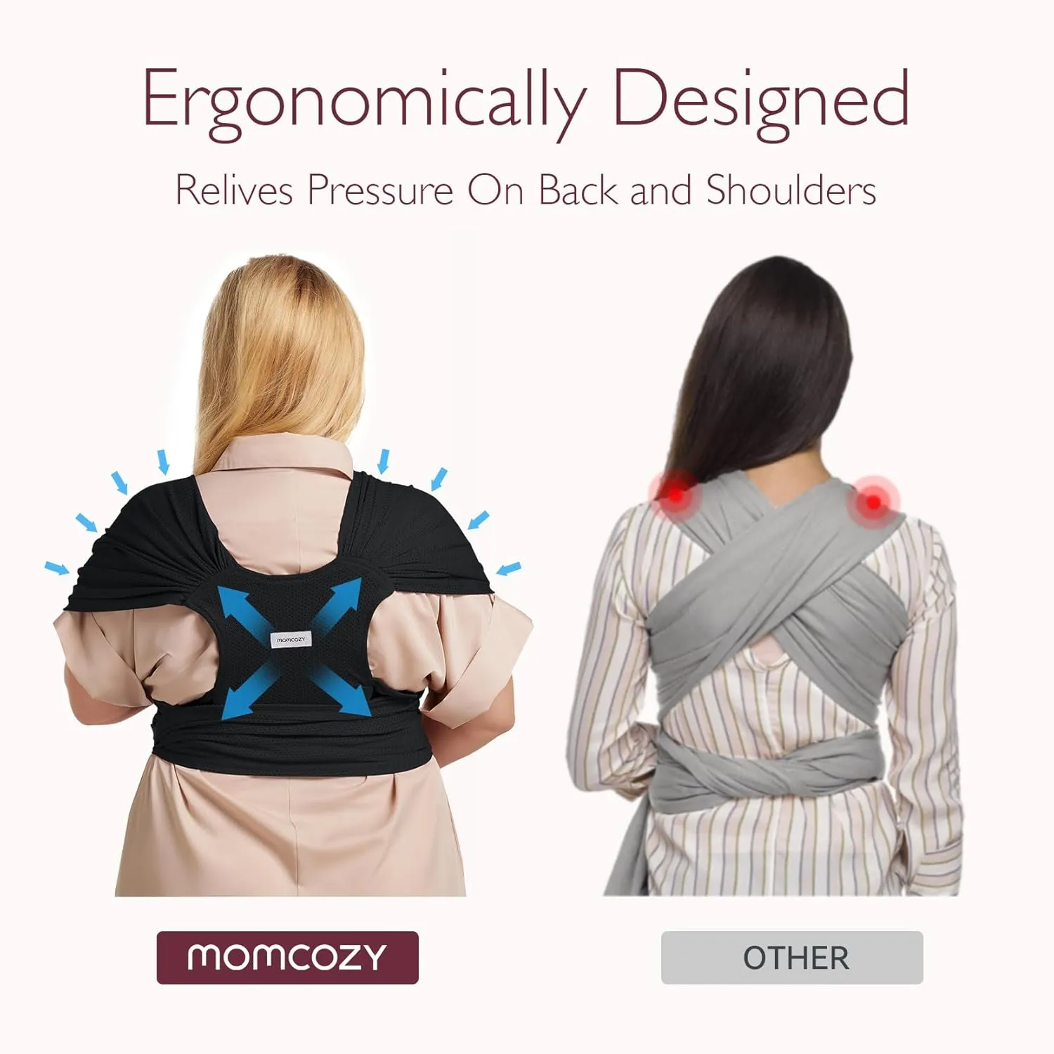 Momcozy Adjustable Buckle Baby Wrap Carrier Cooling Air-Mesh, Easy to Wear Baby Carrier Sling, Baby Carriers Newborn to Toddler 8-35lbs, Suit for Waist 27-47inch, Regular Black