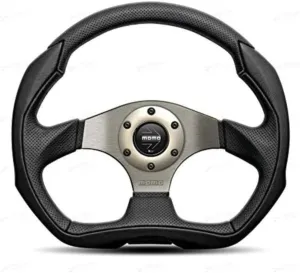 MOMO Eagle Street Steering Wheel 350mm | Genuine Italian Leather Grip | High-Grade Lightweight Aluminum Spoke | Black Airleather Insert | Universal 6-Bolt Fitment | Crafted for Comfort & Control