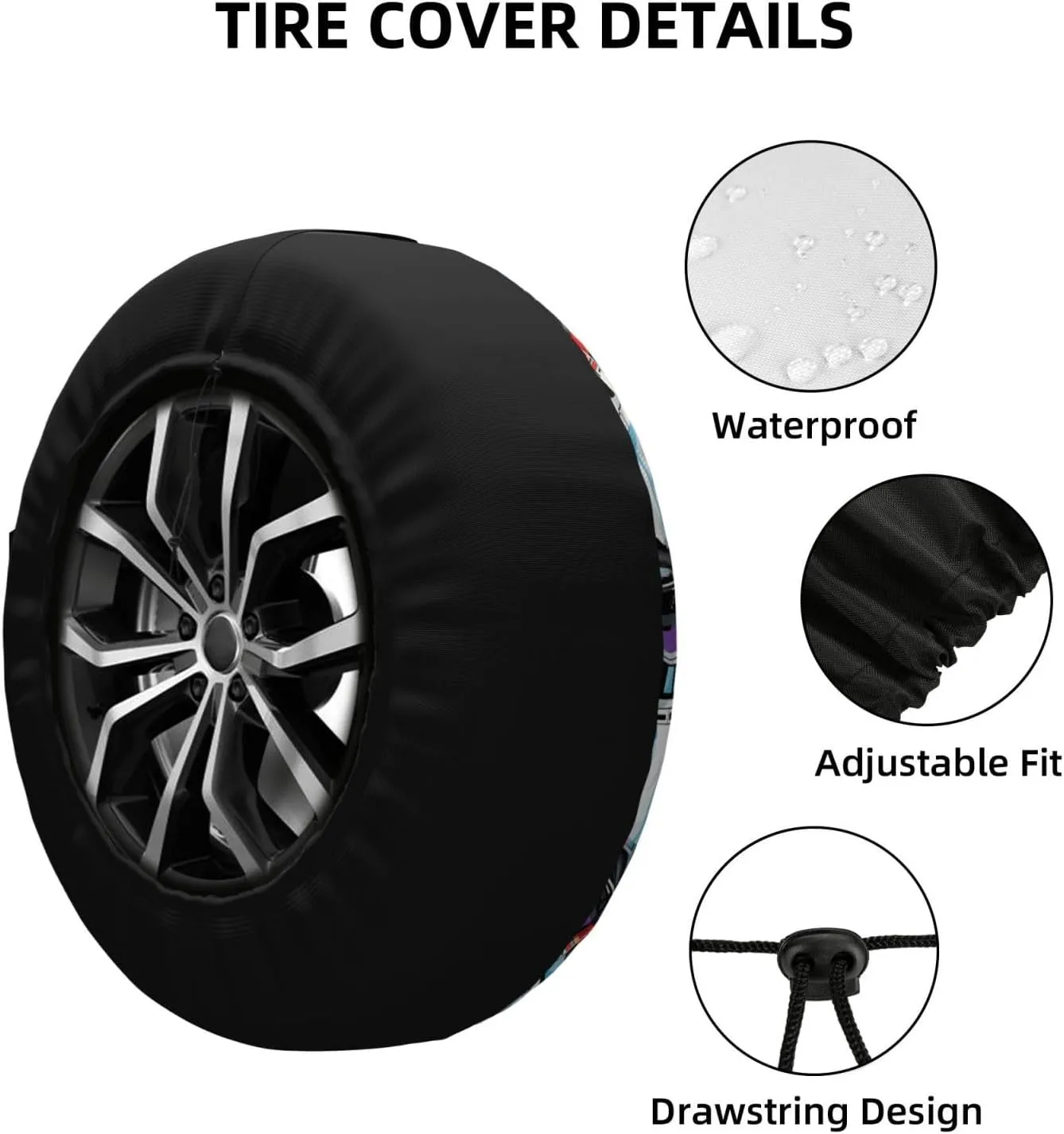 Monorail Train Tire Cover Outdoor Waterproof Snow Sun Rain Wheel Cover Portable Wheel Bags Camper Spare Tire Cover Universal Car Tire Protectors for Trailer RV SUV