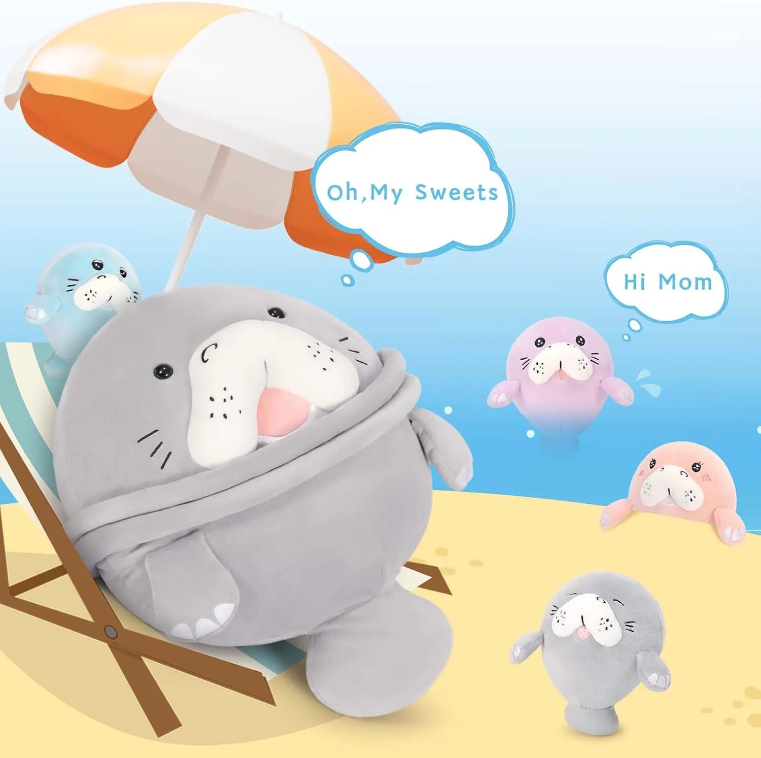 MorisMos Manatee Stuffed Animal Plush with Babies – Large Sea Cow Toys,Soft Stuffed Manatee Hugging Pillow for Kids Adults,Marine Animal Gift & Ocean Plush for Home Decor,CPC Certified