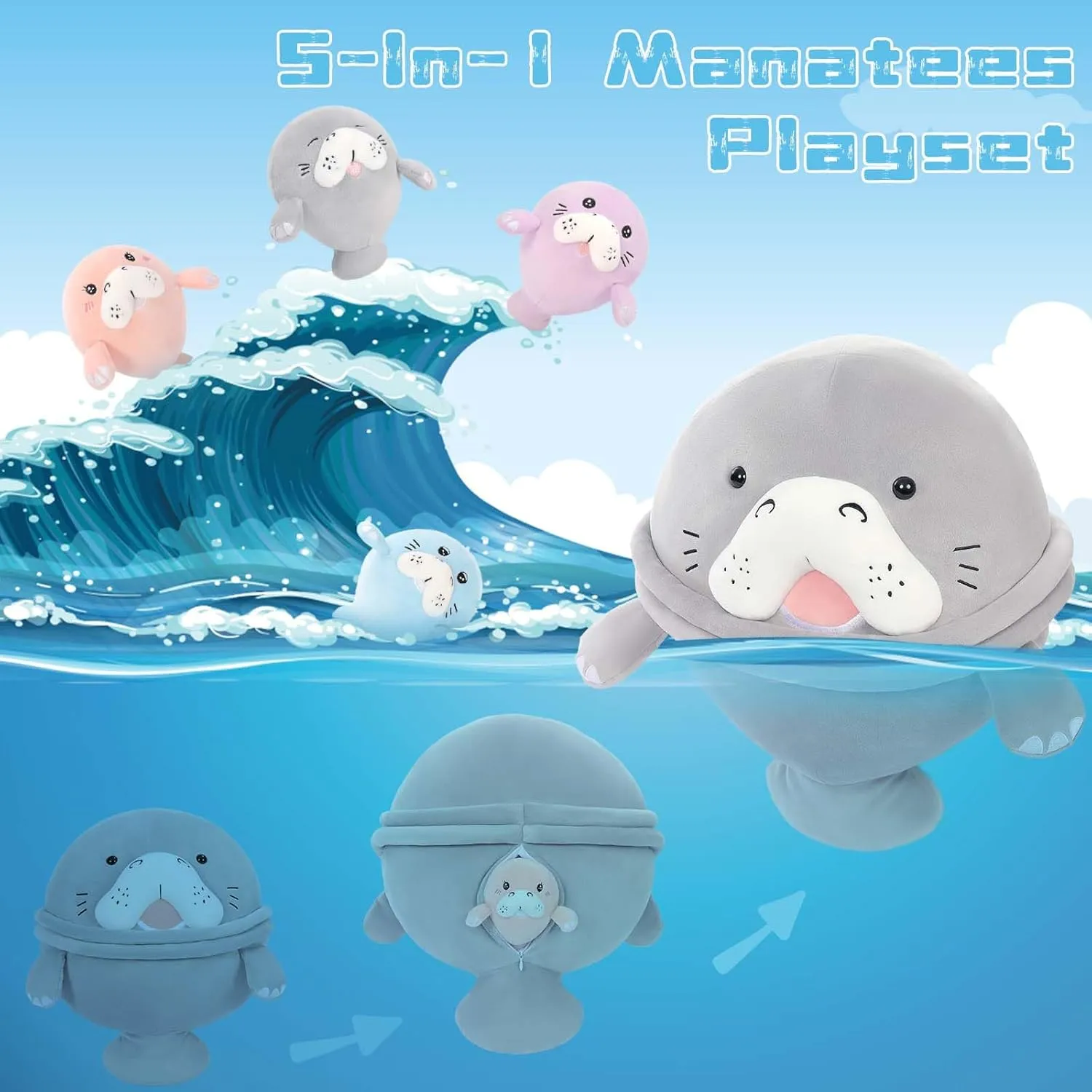 MorisMos Manatee Stuffed Animal Plush with Babies – Large Sea Cow Toys,Soft Stuffed Manatee Hugging Pillow for Kids Adults,Marine Animal Gift & Ocean Plush for Home Decor,CPC Certified