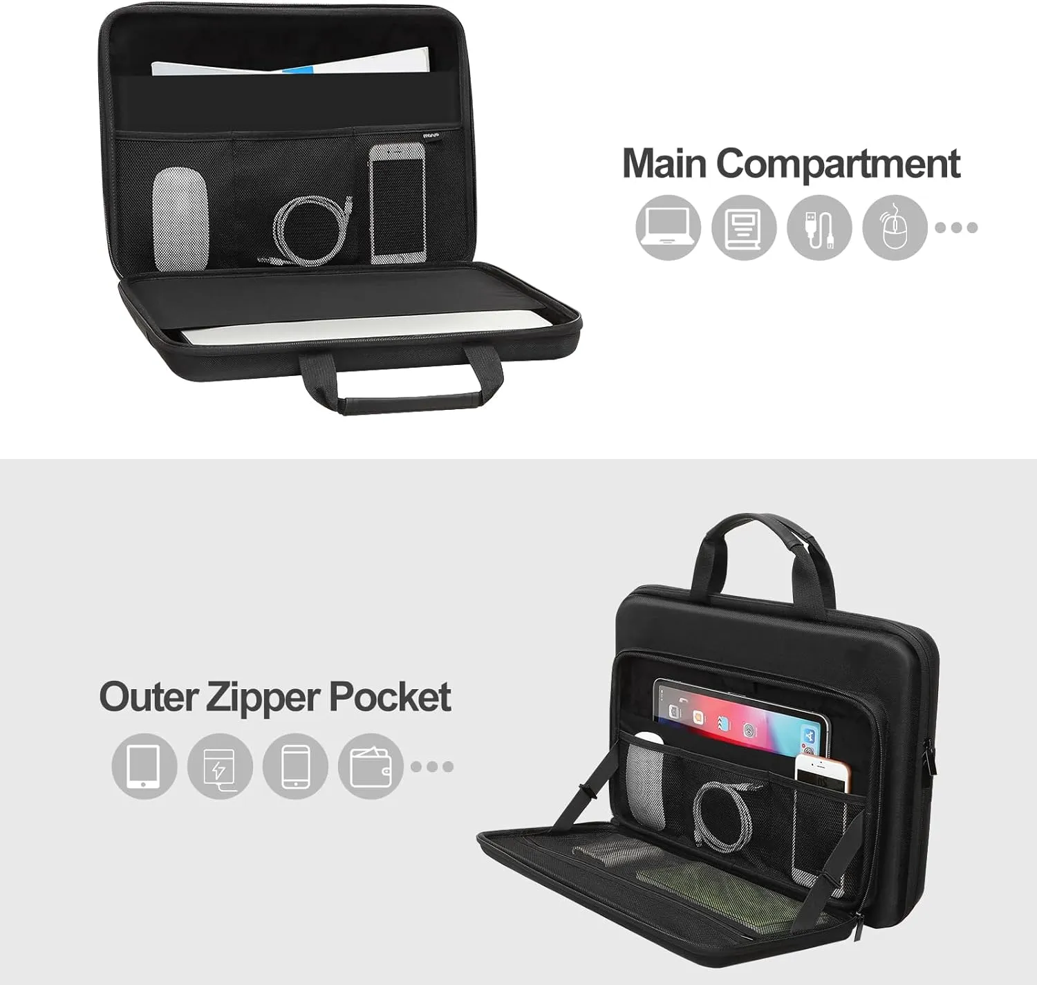 MOSISO 15.6-16 inch Laptop Hard Case, 15 inch Shockproof Waterproof Laptop Case Hard Shell Compatible with MacBook HP Dell, Carrying Sleeve Computer Bag with Sturdy Handle&Front Pocket&Belt, Black
