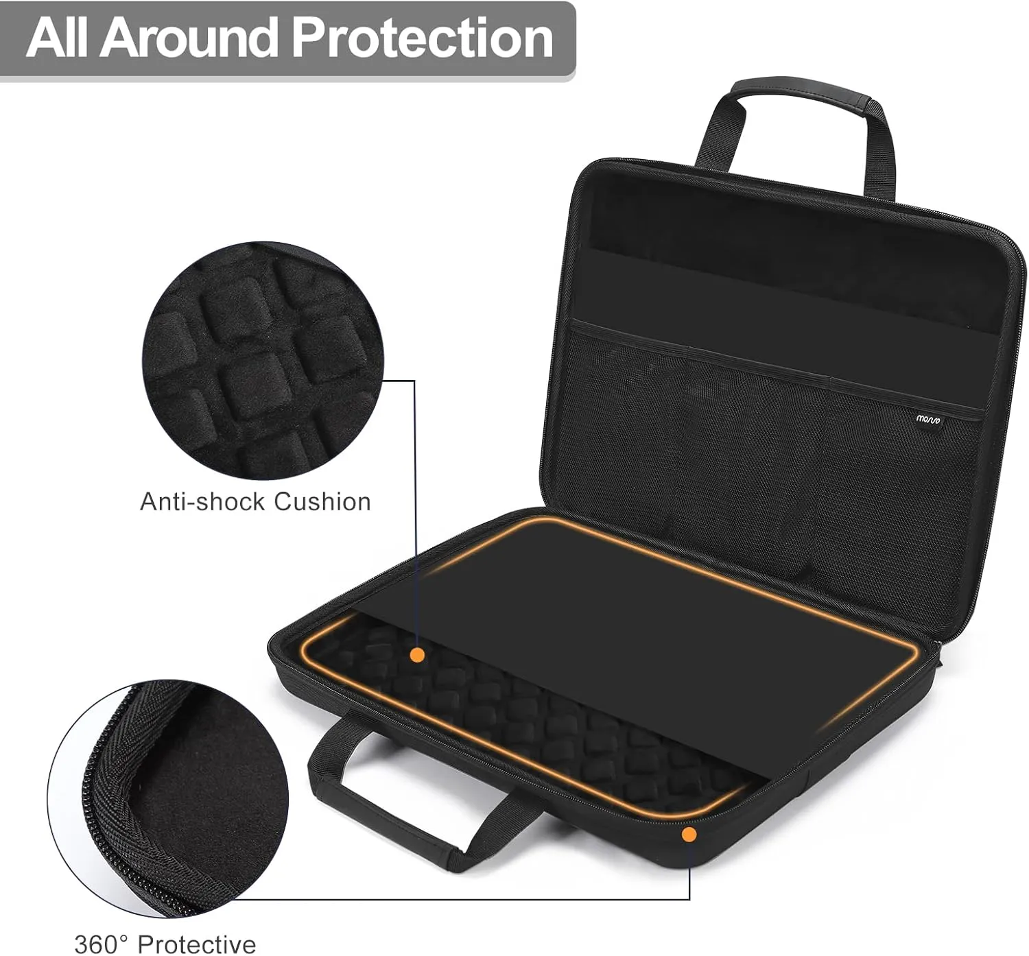 MOSISO 15.6-16 inch Laptop Hard Case, 15 inch Shockproof Waterproof Laptop Case Hard Shell Compatible with MacBook HP Dell, Carrying Sleeve Computer Bag with Sturdy Handle&Front Pocket&Belt, Black