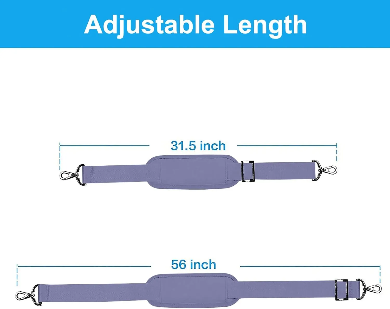 MOSISO 56 inch Shoulder Strap, Adjustable Thick Soft Universal Replacement Non-Slip Fit Padded with Metal Swivel Hooks for Laptop Shoulder Bag/Laptop Messenger Bag/Crossbody Bag, Lavender Gray