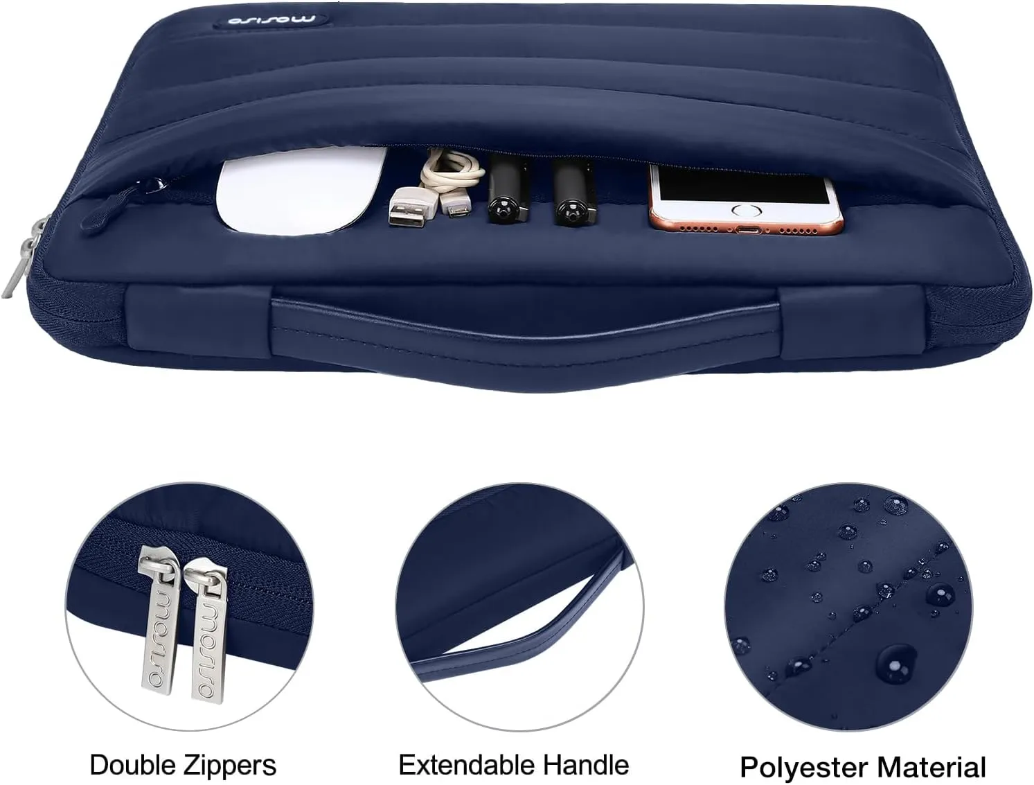 MOSISO Compatible with MacBook Air 15 inch Case 2025 2024 2023 Release M4 A3241 M3 A3114 M2 A2941 Touch ID, Plastic Hard Shell&Puffy Sleeve Bag&Keyboard Cover&Webcam Cover&Screen Film, Navy Blue