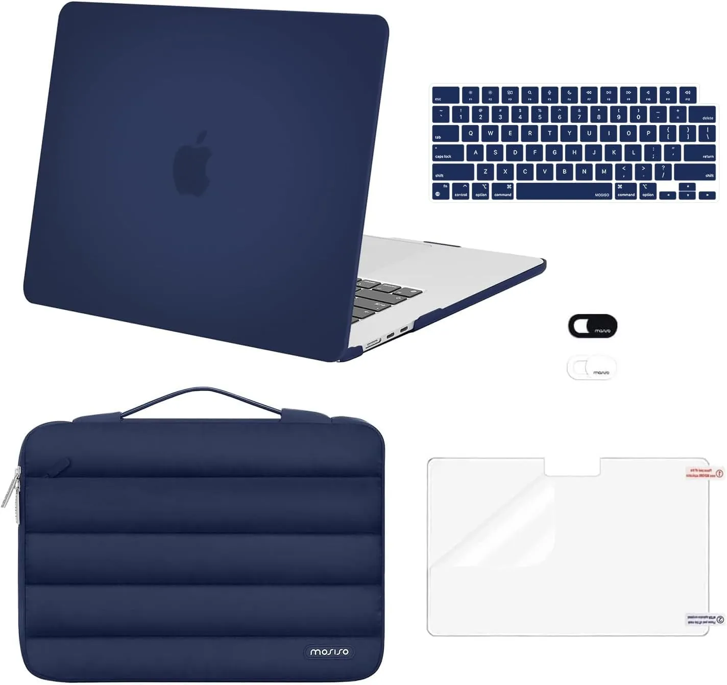 MOSISO Compatible with MacBook Air 15 inch Case 2025 2024 2023 Release M4 A3241 M3 A3114 M2 A2941 Touch ID, Plastic Hard Shell&Puffy Sleeve Bag&Keyboard Cover&Webcam Cover&Screen Film, Navy Blue