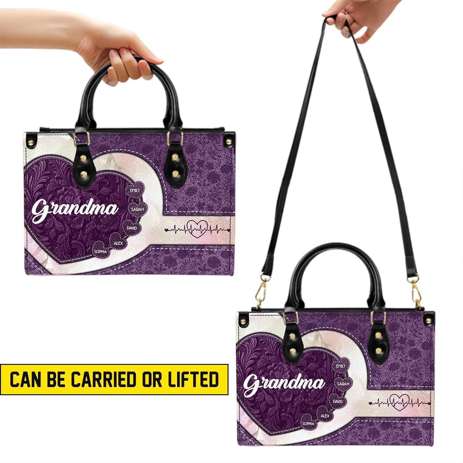 Mothers Day Gift Leather Bag- Personalized Grandmas Purse With Grandkids Names, Grandma Handbag Birthday Gifts For Mom Women