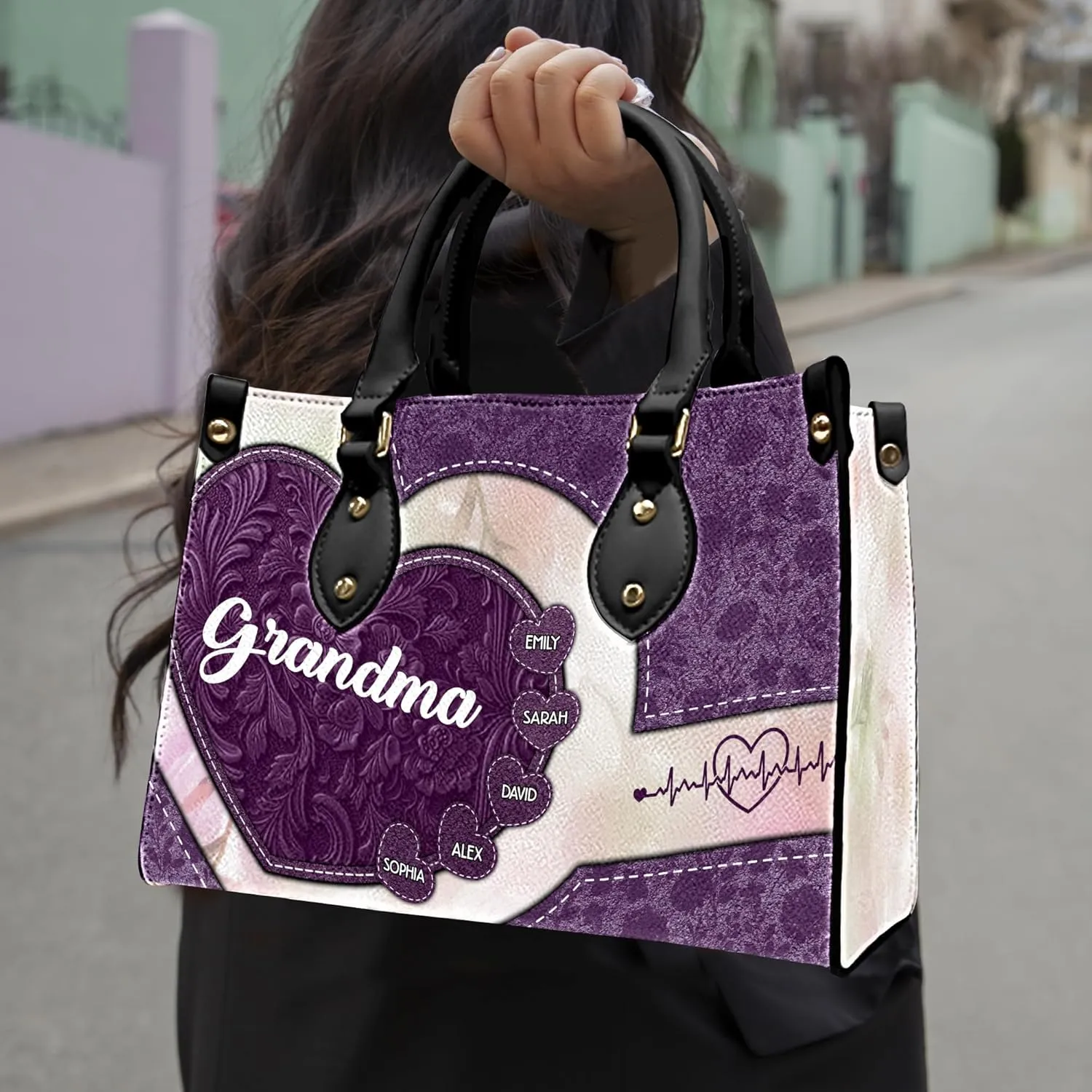 Mothers Day Gift Leather Bag- Personalized Grandmas Purse With Grandkids Names, Grandma Handbag Birthday Gifts For Mom Women
