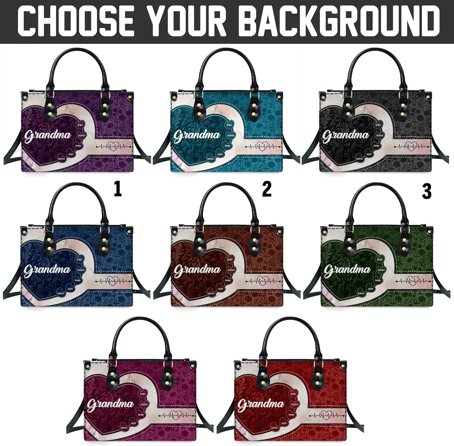 Mothers Day Gift Leather Bag- Personalized Grandmas Purse With Grandkids Names, Grandma Handbag Birthday Gifts For Mom Women