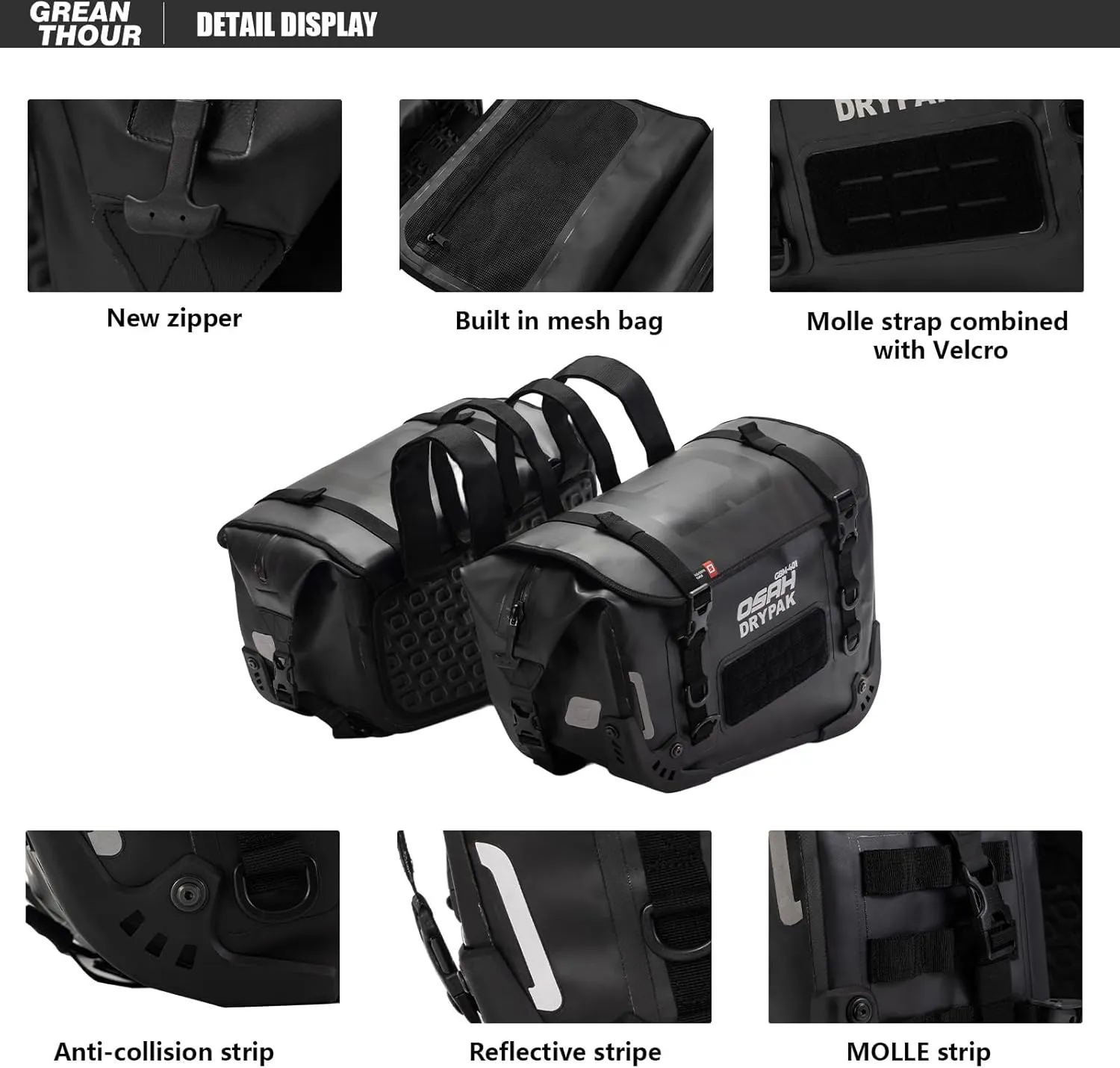 Motocycle Saddlebags,Waterproof Dry Travel Luggage,Moto Side Shoulder Bags,Large Capacity Saddle Bags Motorcycles, Universal Motorcycle Accessories,1 Pair