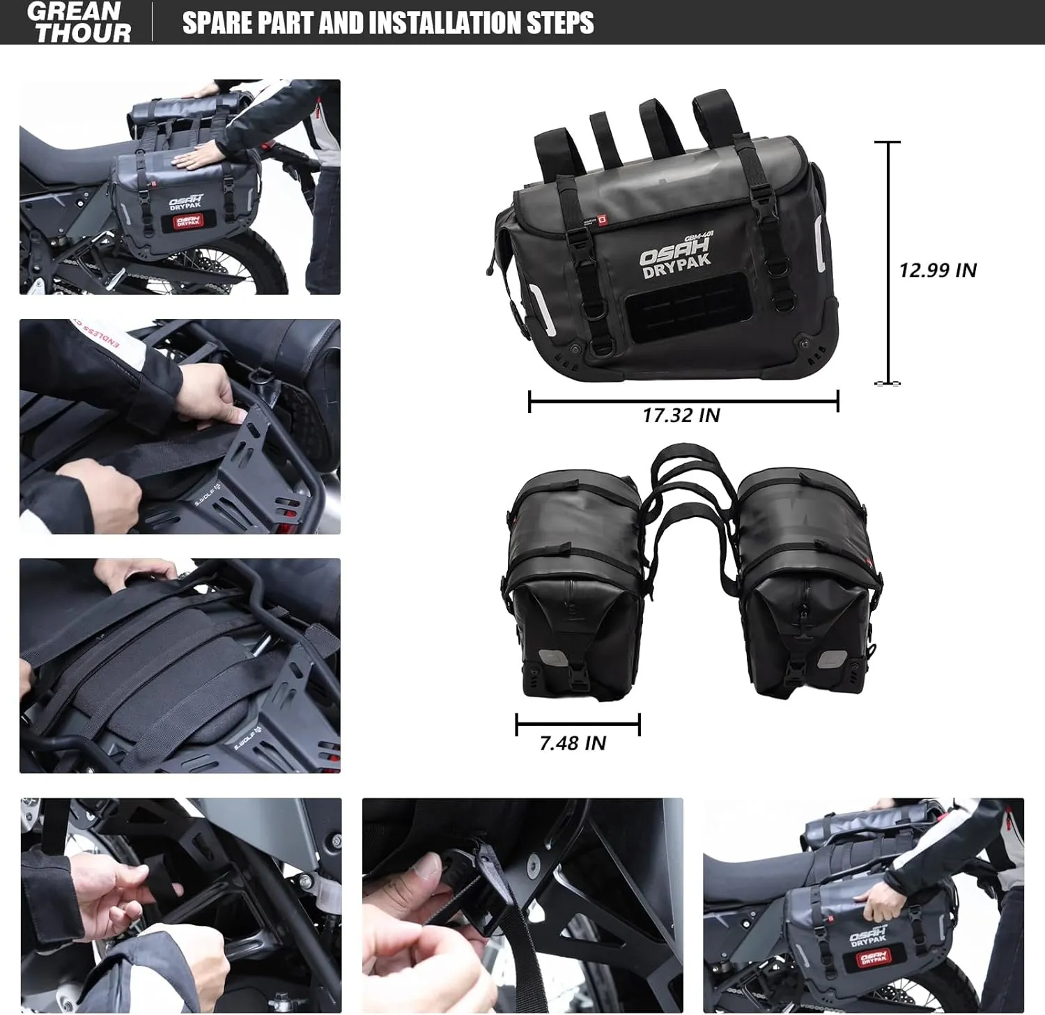 Motocycle Saddlebags,Waterproof Dry Travel Luggage,Moto Side Shoulder Bags,Large Capacity Saddle Bags Motorcycles, Universal Motorcycle Accessories,1 Pair