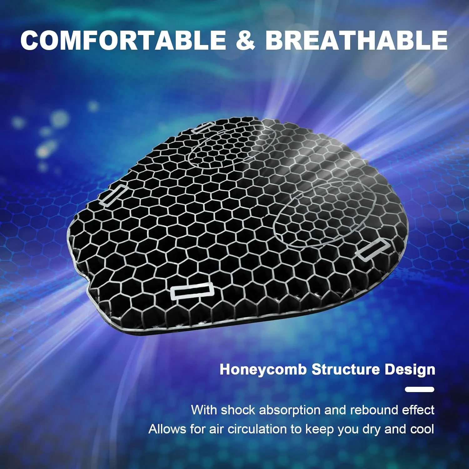 Motorcycle Gel Seat Cushion, 3D Honeycomb Shock-Absorbing, Hollow and Breathable, Hel Material is Compressive, Non-Breaking, Non-Hardening, Soft and Comfortable (Plush)
