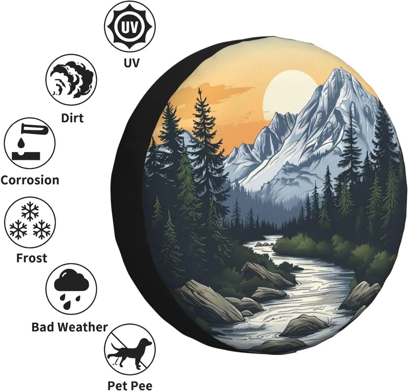 Mountains Nature Sunset Scenery Spare Tire Cover Weatherproof Universal Wheel Protectors Wheel Covers for RV Camper Travel Trailer SUV Truck 17 Inch